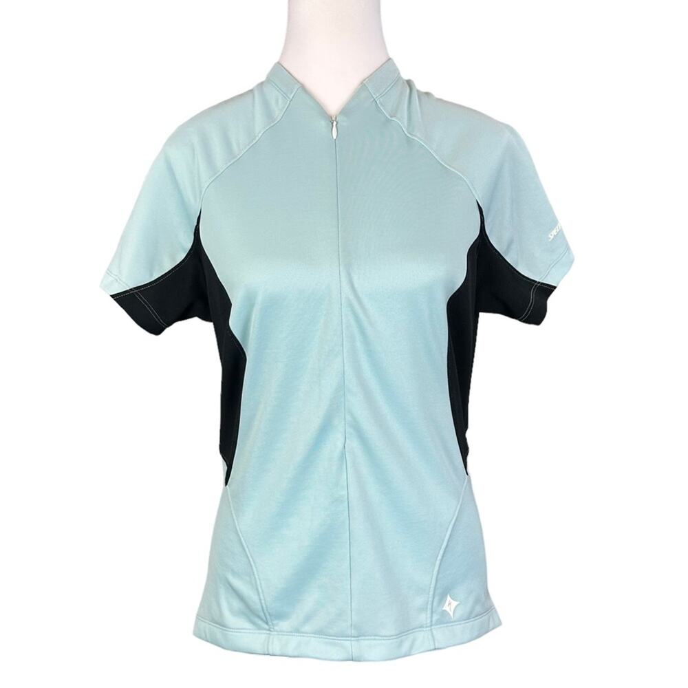 Specialized Cycling Top Jersey Sz Large Blue Black Back Pockets 1/2 Zip